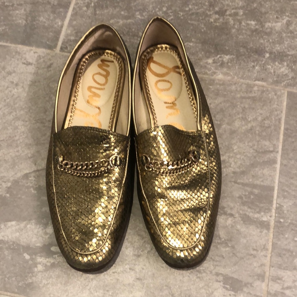 Sam Edelman Lorenzo gold snake print loafers NWT
